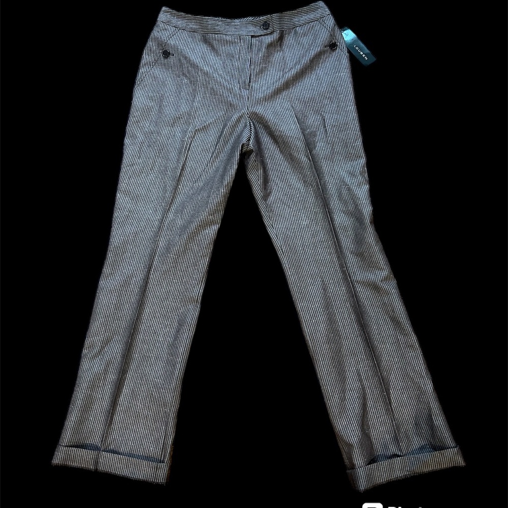 NWT Louben Dress Pants Trousers Linen Blend Tall Cuff Wide Leg Workwear
